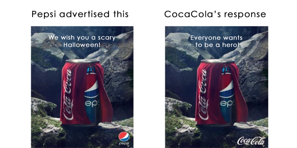 Típcio anuncio de Coca-Cola  y Pepsi de contraataque