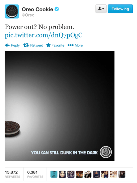 a campaña de la Super Bowl 2013 de Oreo es un ejemplo perfecto de real-time marketing 